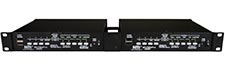 SPLITMUX-4K18GB-4-2R – 1RU dual side-by-side rackmount with the front panel buttons facing the front.