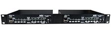 SPLITMUX-USB4K18GB-4-2R – 1RU dual side-by-side rackmount with the front panel buttons facing the front.