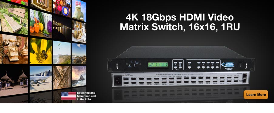 4K 18Gbps HDMI Video Matrix Switch, 16x16, 1RU